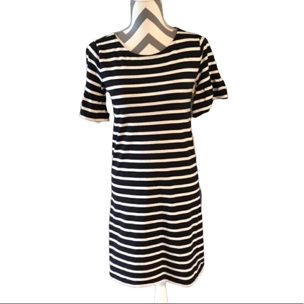 J. Crew XS Black & White Striped Cotton Dress